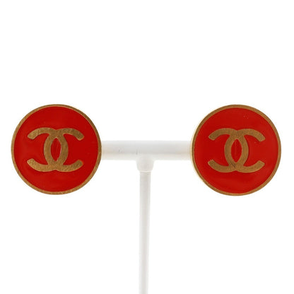 CHANEL Earring Plated Gold Red Women