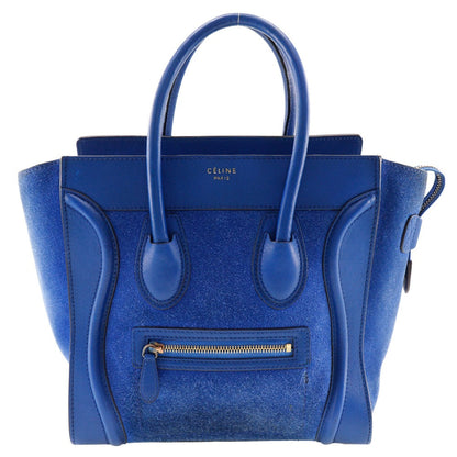 CELINE Handbag Suede, Calfskin blue Luggage micro Women