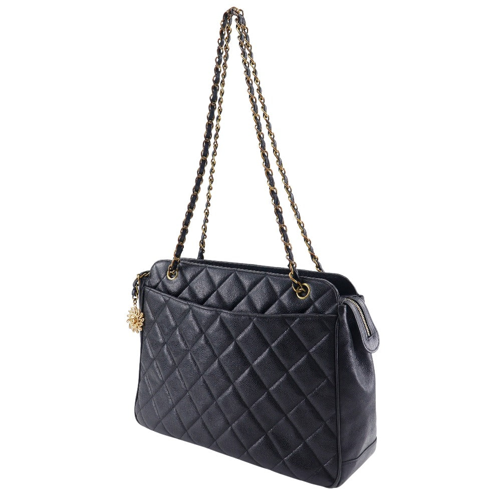 CHANEL Shoulder Bag Caviar skin black ChainShoulder Women
