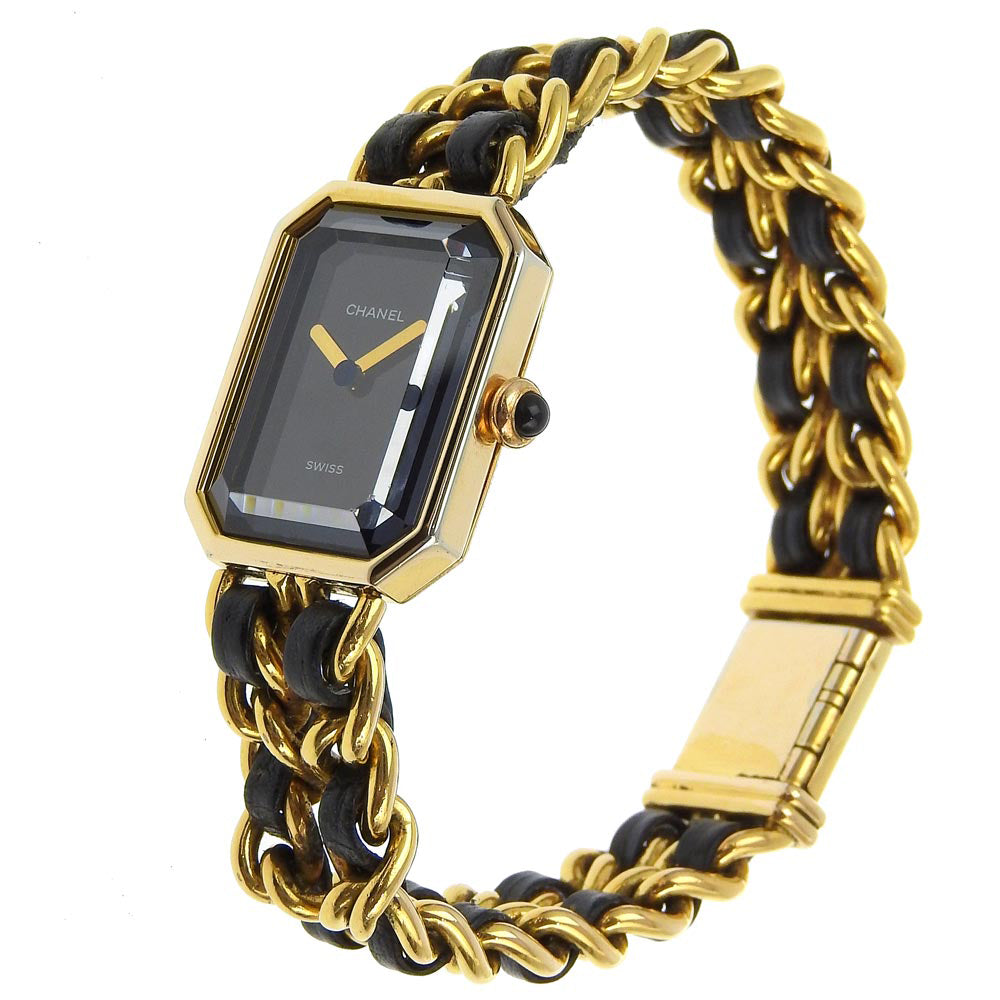 CHANEL Watches Quartz Plated Gold , Leather black Premiere L black dial Women