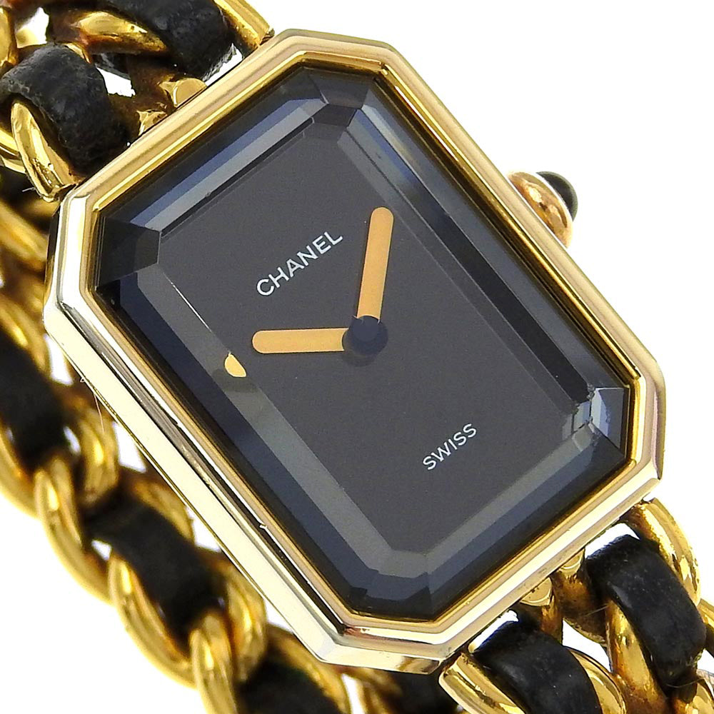 CHANEL Watches Quartz Plated Gold , Leather black Premiere L black dial Women