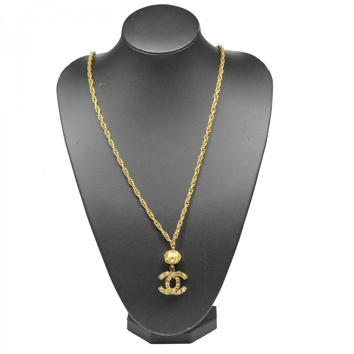 CHANEL Necklace Plated Gold, Rhinestones gold COCO Mark vintage