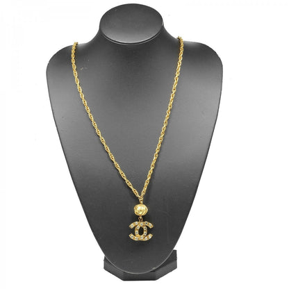 CHANEL Necklace Plated Gold, Rhinestones gold COCO Mark vintage