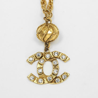 CHANEL Necklace Plated Gold, Rhinestones gold COCO Mark vintage