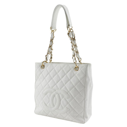 CHANEL Shoulder Bag Caviar skin White PST Chain Tote Women