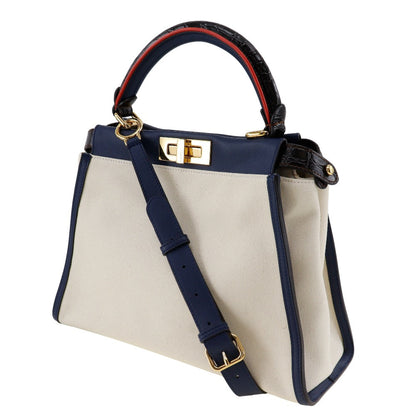 FENDI Handbag 8BN290 Canvas, Calfskin White / navy 2WAYShoulder Peekaboo Women