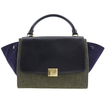 CELINE Handbag Felt, Calfskin Black / grey Trapeze Women