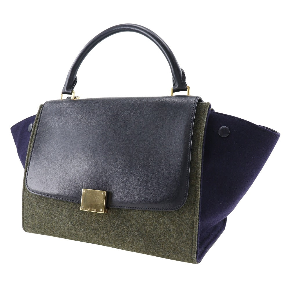 CELINE Handbag Felt, Calfskin Black / grey Trapeze Women