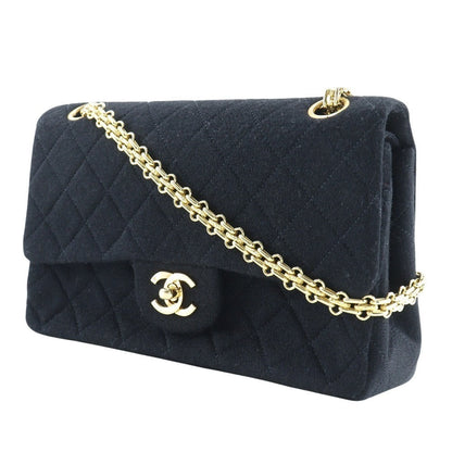 CHANEL Shoulder Bag Jersey black Matrasse ChainShoulder