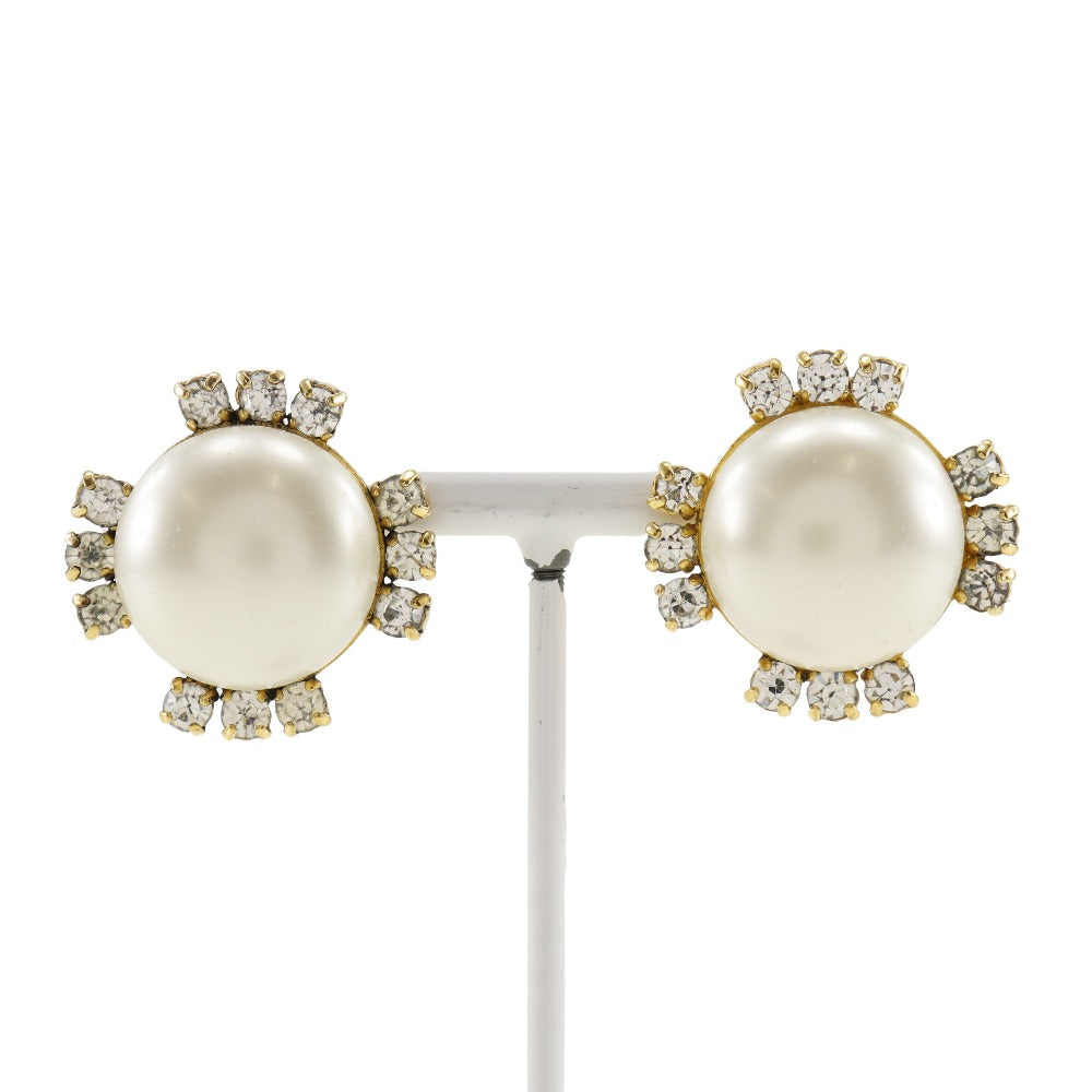 CHANEL Earring Plated Gold, Faux Pearl, Rhinestone gold vintage Women