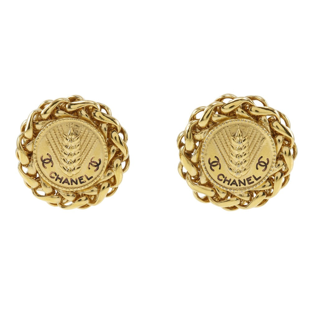 CHANEL Earring Plated Gold gold vintage Rice motif Women