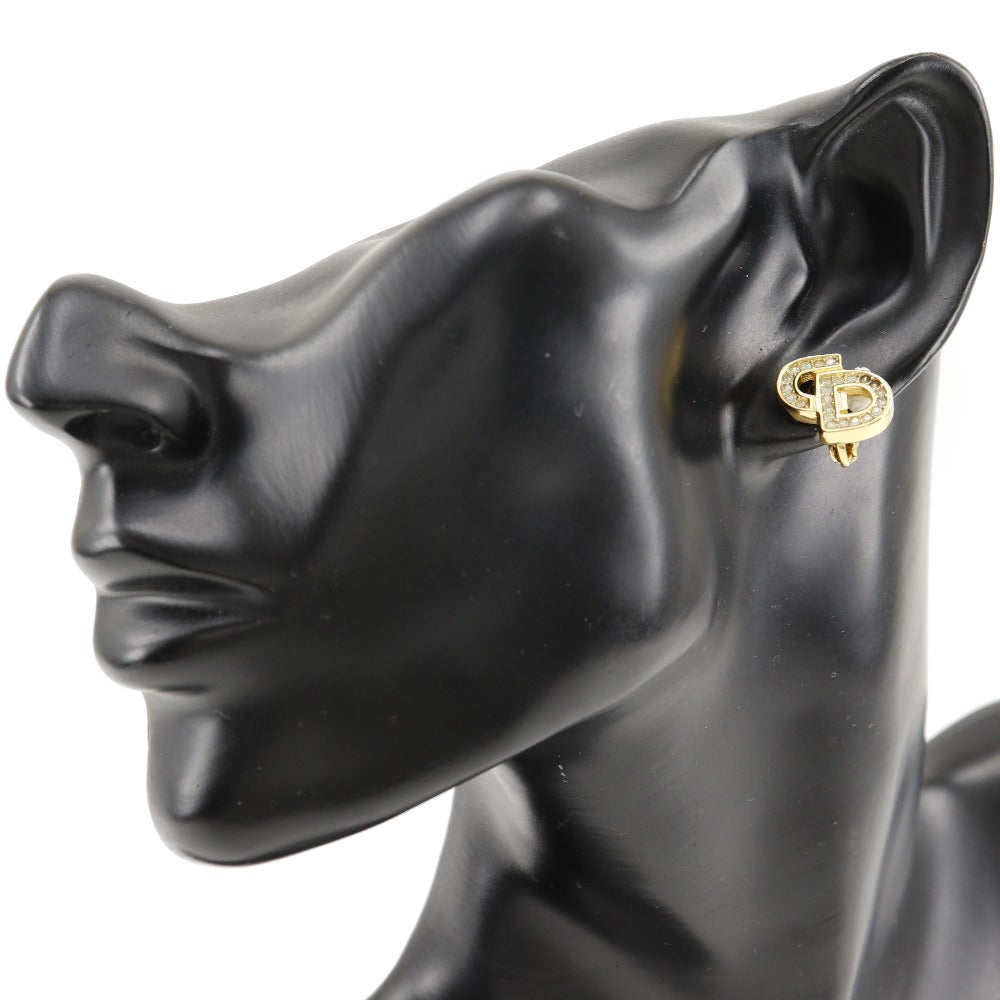 Christian Dior Earring Plated Gold, Rhinestones gold CD logo Women