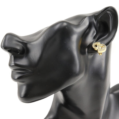 Christian Dior Earring Plated Gold, Rhinestones gold CD logo Women