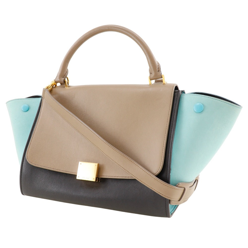 CELINE Handbag Calfskin Brown / black 2WAYShoulder Trapeze Women