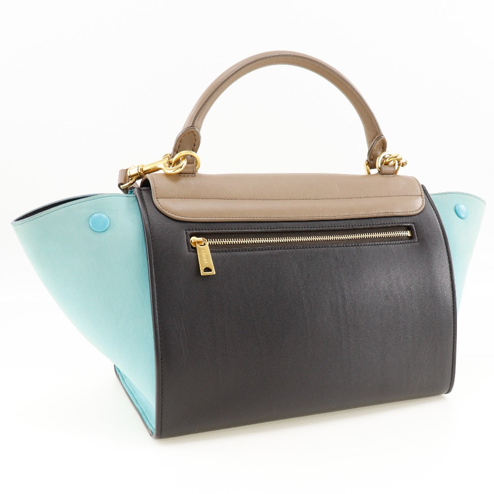 CELINE Handbag Calfskin Brown / black 2WAYShoulder Trapeze Women