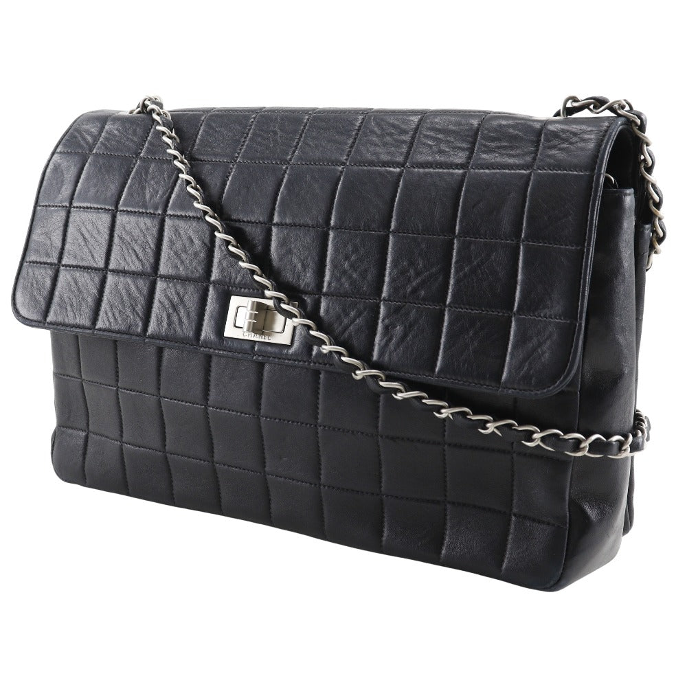 CHANEL Shoulder Bag lambskin black ChainShoulder 2.55 chocolate bar