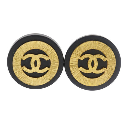 CHANEL Earring Plated Gold black vintage COCO Mark