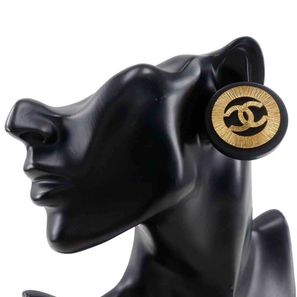 CHANEL Earring Plated Gold black vintage COCO Mark