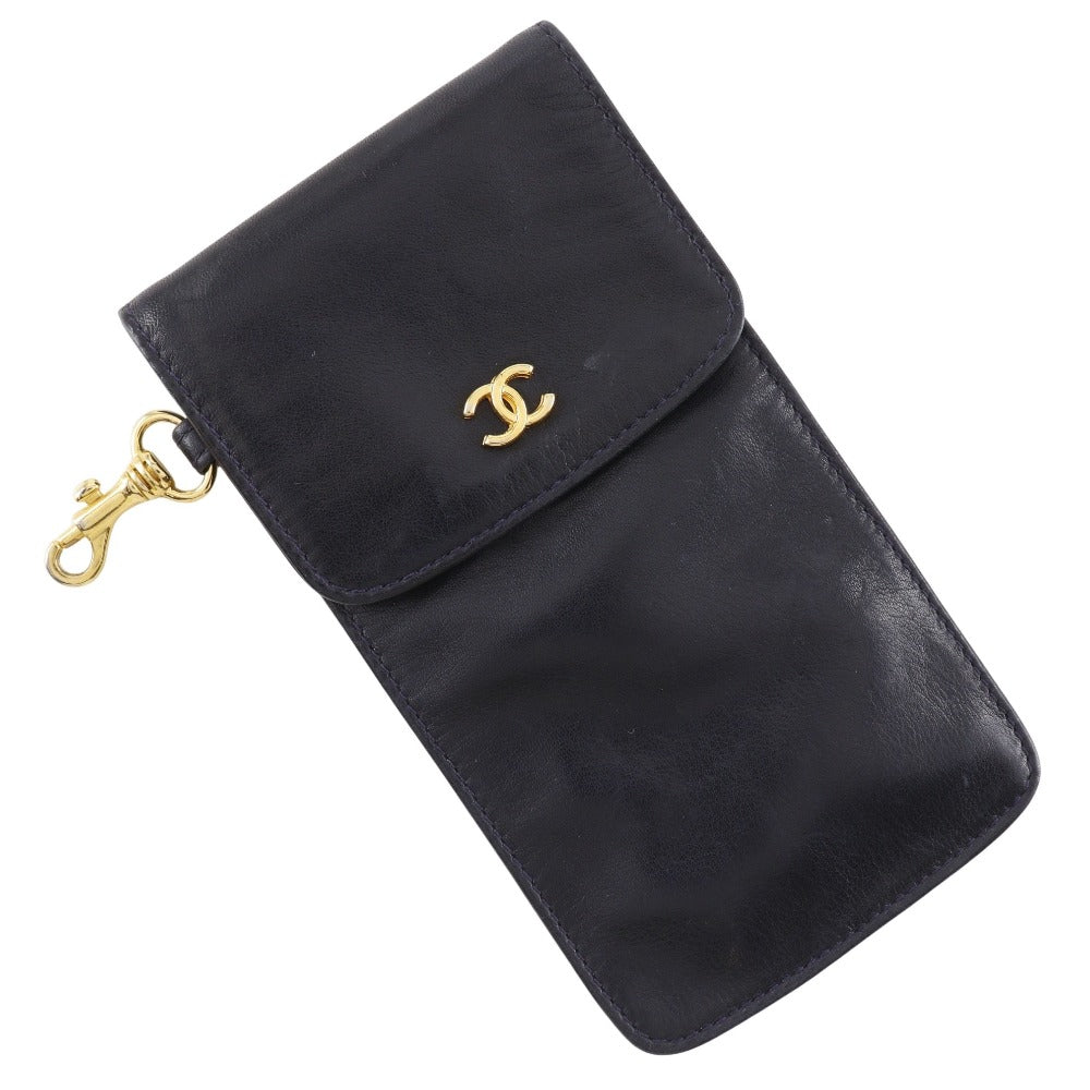 CHANEL Pouch lambskin black Glasses case COCO Mark