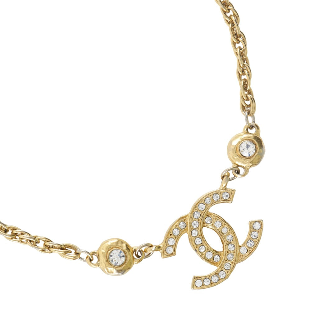 CHANEL Necklace Plated Gold, Rhinestones gold vintage COCO Mark