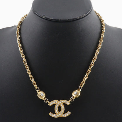 CHANEL Necklace Plated Gold, Rhinestones gold vintage COCO Mark