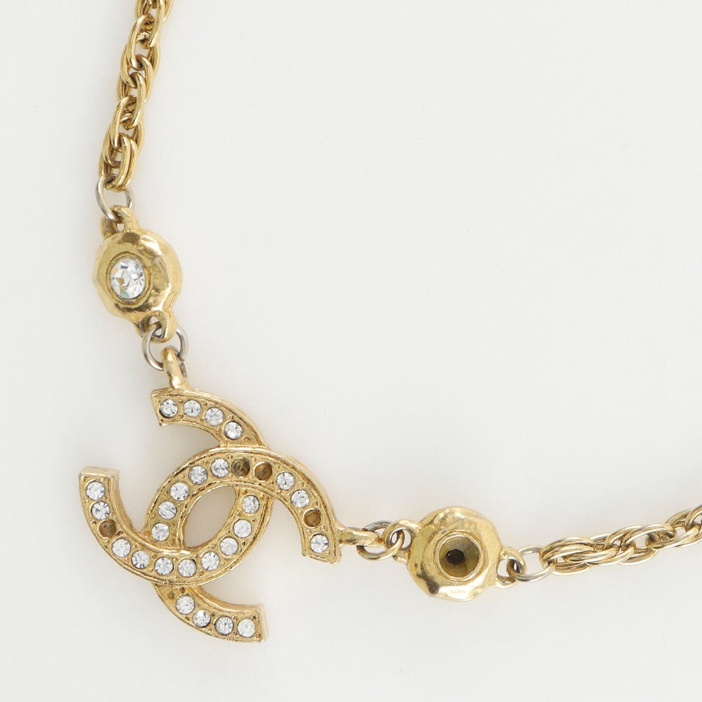 CHANEL Necklace Plated Gold, Rhinestones gold vintage COCO Mark