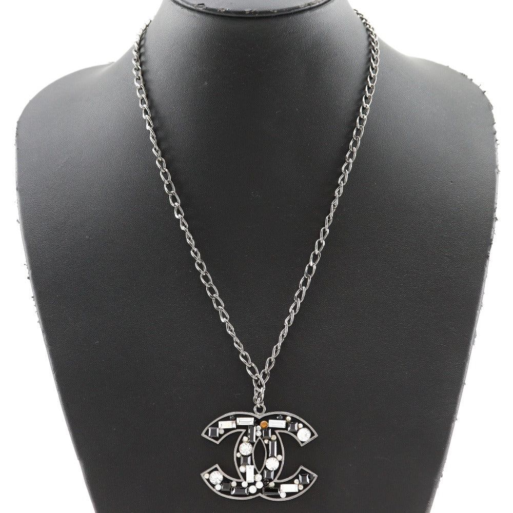 CHANEL Necklace Metal, Rhinestone Silver / black COCO Mark