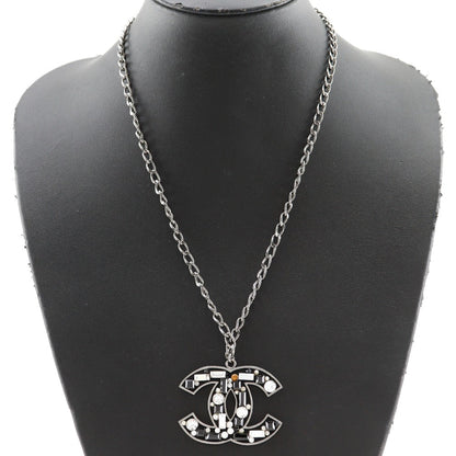 CHANEL Necklace Metal, Rhinestone Silver / black COCO Mark