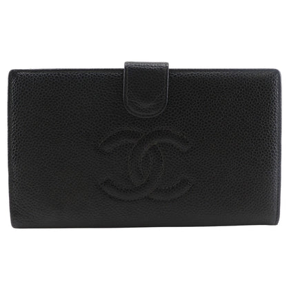 CHANEL Long Wallet Purse A13498 Caviar skin black Gamaguchi COCO Mark