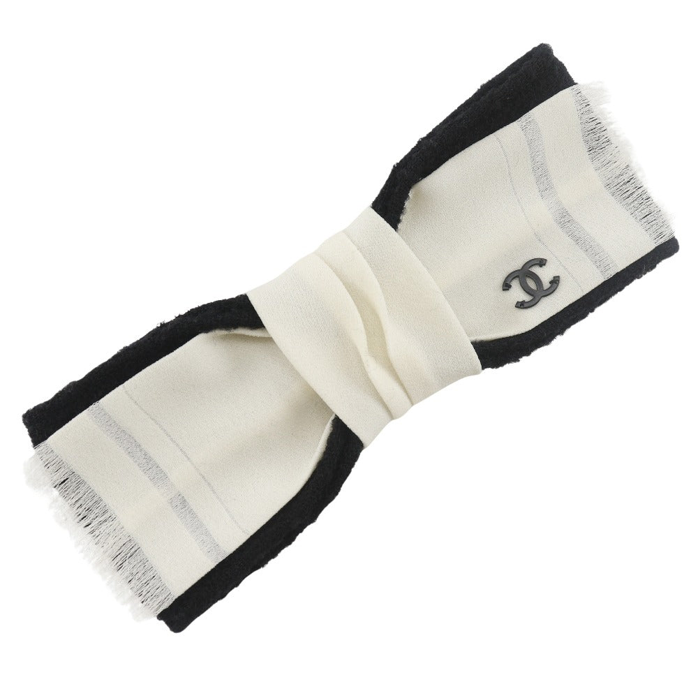 CHANEL Brooch tweed Black / white COCO Mark ribbon