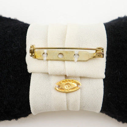 CHANEL Brooch tweed Black / white COCO Mark ribbon