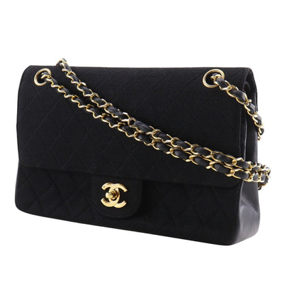 CHANEL Shoulder Bag Cotton, Leather black Double flap Matrasse 25