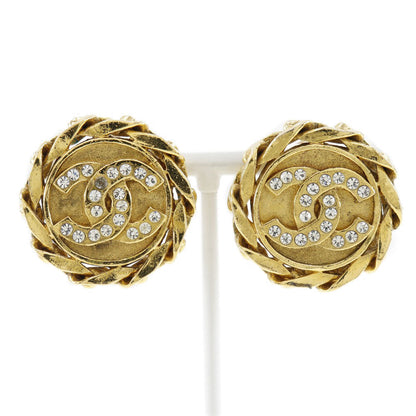 CHANEL Earring Plated Gold, Rhinestones gold vintage Chain COCO Mark Women