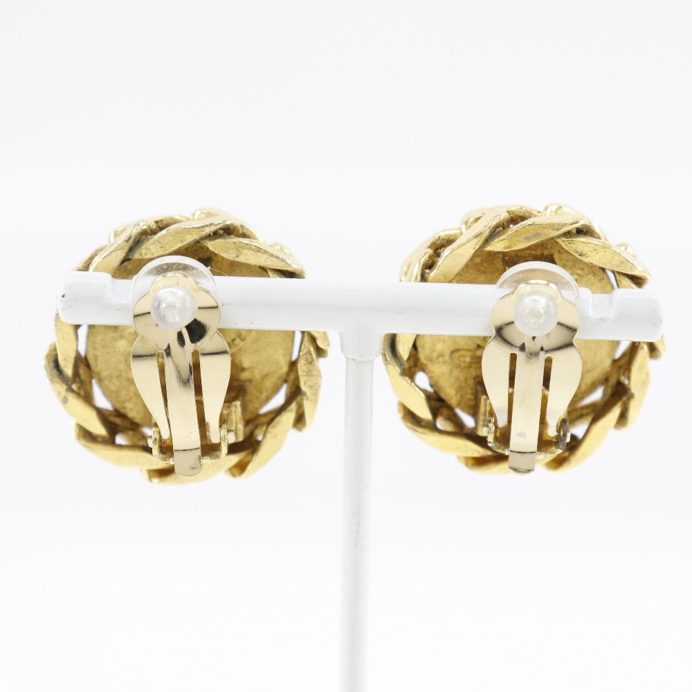 CHANEL Earring Plated Gold, Rhinestones gold vintage Chain COCO Mark Women