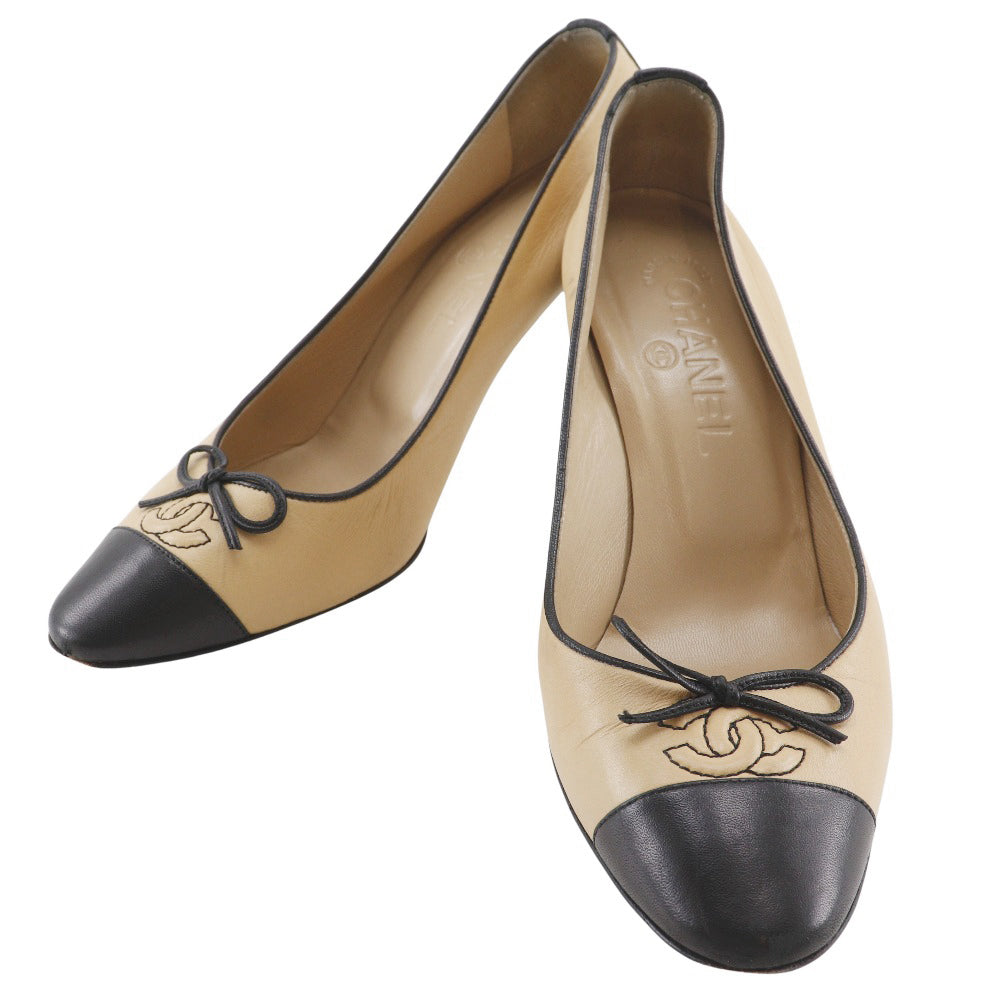 CHANEL pumps leather black By color COCO Mark Ribbon