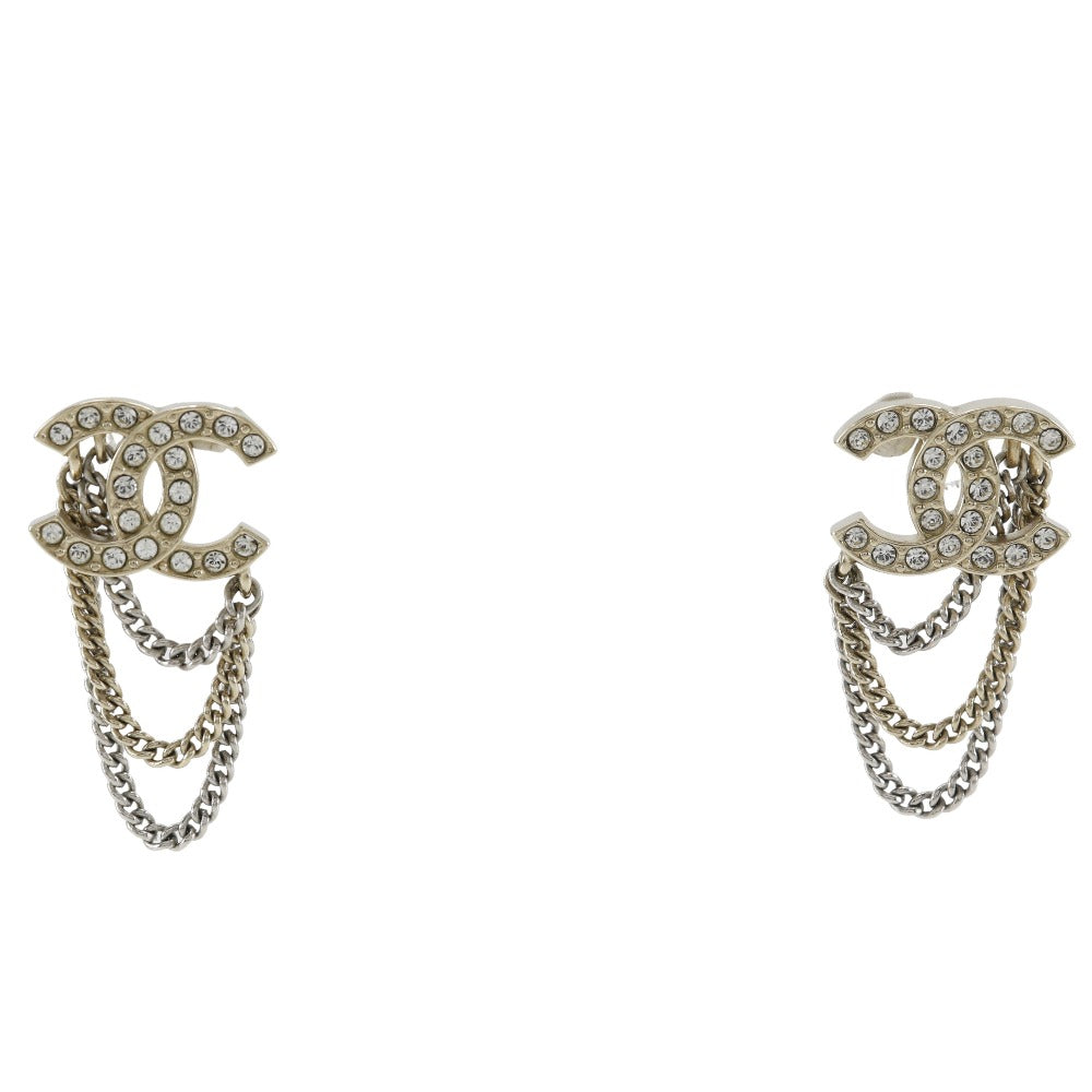 CHANEL Pierce Metal x rhinestone Silver A21B COCO Mark Chain