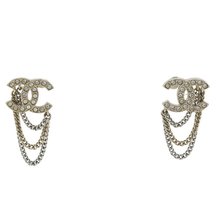 CHANEL Pierce Metal x rhinestone Silver A21B COCO Mark Chain