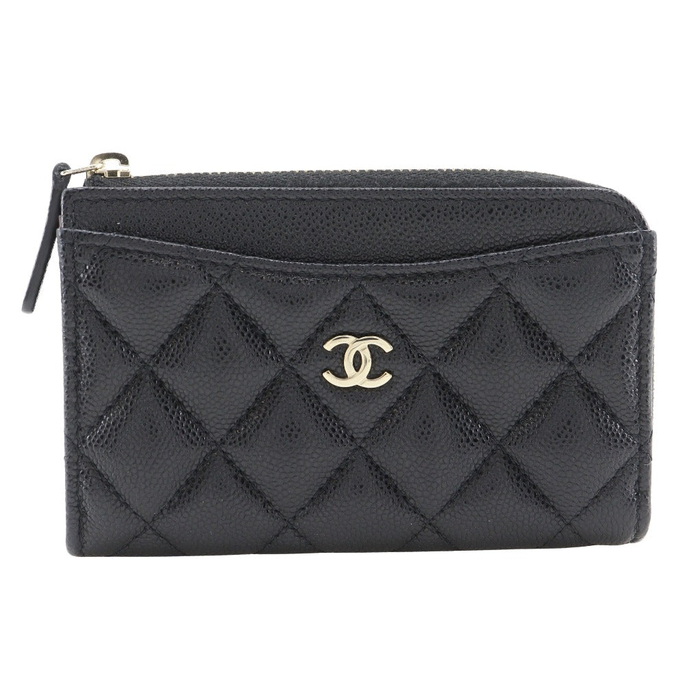 CHANEL Coin case Caviar skin black L-shaped fastener Matrasse