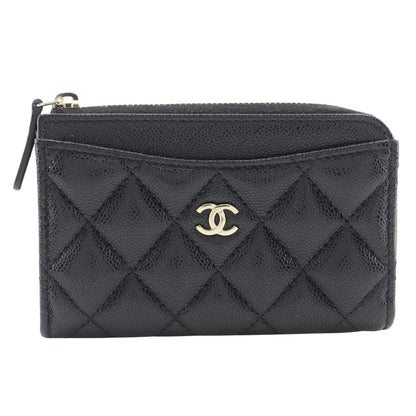 CHANEL Coin case Caviar skin black L-shaped fastener Matrasse