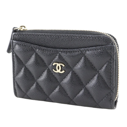 CHANEL Coin case Caviar skin black L-shaped fastener Matrasse