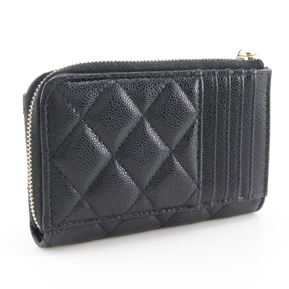 CHANEL Coin case Caviar skin black L-shaped fastener Matrasse