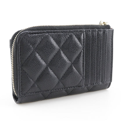 CHANEL Coin case Caviar skin black L-shaped fastener Matrasse