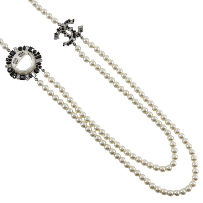 CHANEL Necklace Faux pearls, rhinestones black COCO Mark Smile