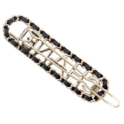 CHANEL Valletta Leather, Plated Gold black Chain Barrette CHANEL logo
