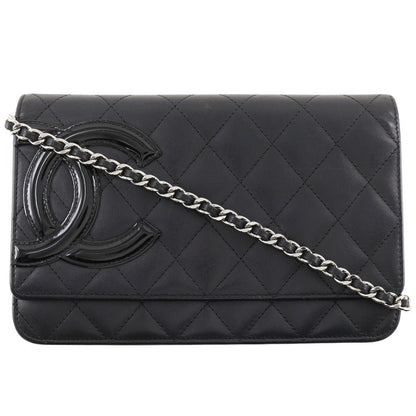 CHANEL Long Wallet Purse A46646 Calfskin, enamel black Cambon line Chain wallet Women
