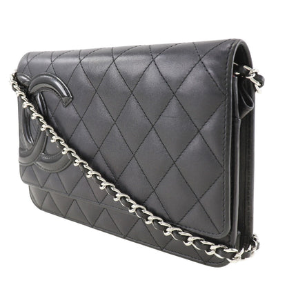 CHANEL Long Wallet Purse A46646 Calfskin, enamel black Cambon line Chain wallet Women