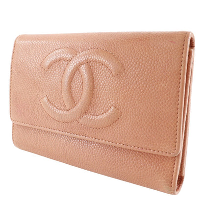 CHANEL Tri-fold wallet Caviar skin pink COCO Mark Women