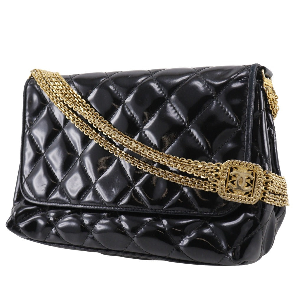 CHANEL Shoulder Bag enamel black Matrasse ChainShoulder