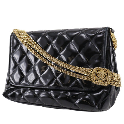 CHANEL Shoulder Bag enamel black Matrasse ChainShoulder
