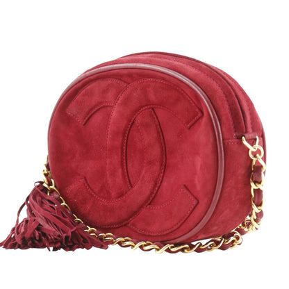 CHANEL Shoulder Bag Suede Red Chain pochette COCO Mark